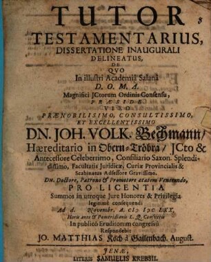 Tutor testamentarius dissertatione inaugurali delineatus