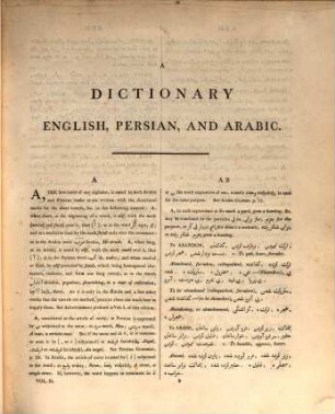 A Dictionary, Persian, Arabic and English, Vol. 2