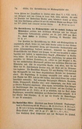 74 [Rezension] Göller, Emil, Die Periodisierung der Kirchengeschichte und die epochale Stellung des Mittelalters zwischen dem christlichen Altertum und der Neuzeit
