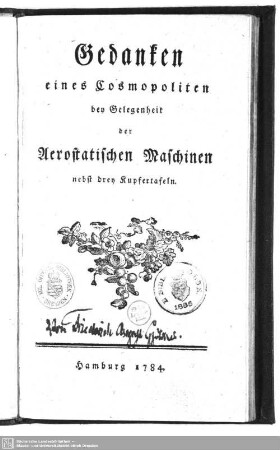 Gedanken eines Cosmopoliten bey Gelegenheit der Aerostatischen Maschinen