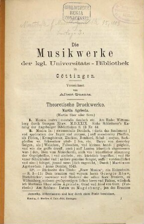 Die Musikwerke der kgl. Universitäts-Bibliothek in Göttingen