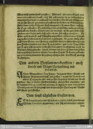 Von andern Beysammenkunfftenm, auch Knecht und Mägde Versamblung und Gesellschafft