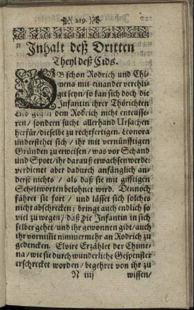Inhalt deß Dritten Theyls deß Cids.