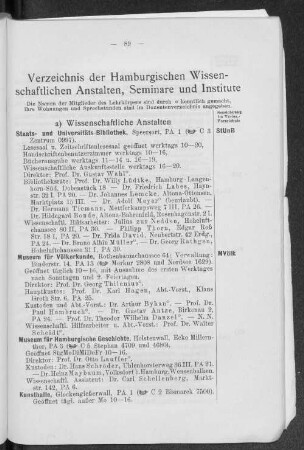 Verzeichnis der Hamburgischen Wissenschaftlichen Anstalten, Seminare und Institute
