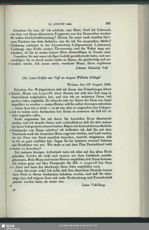 Luise von Voss an August Wilhelm von Schlegel, Weimar, 12.08.1806