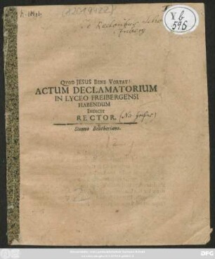 Actum Declamatorium In Lyceo Freibergensi Habendum Indicit Rector