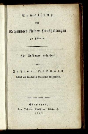 Anweisung die Rechnungen kleiner Haushaltungen zu führen