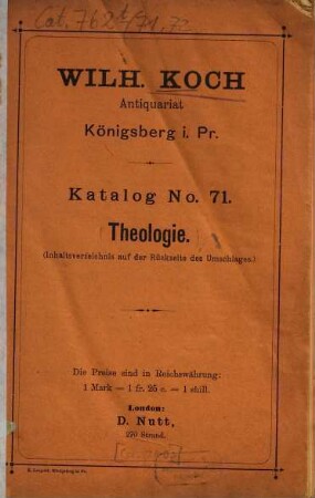 Katalog. 71. [ca. 1892]