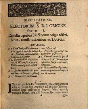 Dissertatio Historica De Electorum S.R.I. Origine