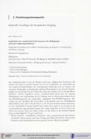 2. Forschungsschwerpunkt "Kulturelle Grundlagen der Europäischen Einigung"