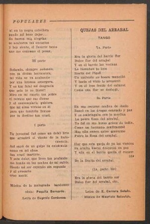 Quejas del arrabal : Tango