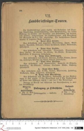 VII.[i.e. VIII.] Landbriefträger-Touren.