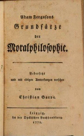 Adam Fergusons Grundsätze der Moralphilosophie