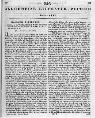Wette, W. M. L. de: Kurzgefasstes exegetisches Handbuch zum Neuen Testament. Bd. 2. T. 1. Kurze Erklärung des Briefs an die Römer. Leipzig: Weidmann 1835 (Beschluss von Nr. 125.)