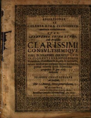 Assertiones Ex Celeberrima Ivdiciorvm materia concinnatae