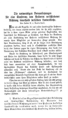 Die notwendigen Voraussetzungen für eine Konferenz von Pastoren verschiedener Richtung innerhalb derselben Landeskirche.