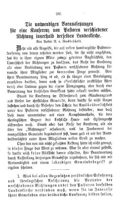 Die notwendigen Voraussetzungen für eine Konferenz von Pastoren verschiedener Richtung innerhalb derselben Landeskirche.
