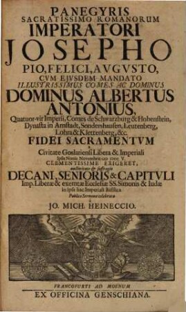 Panegyris sacratissimo Romanorum imperatori Josepho