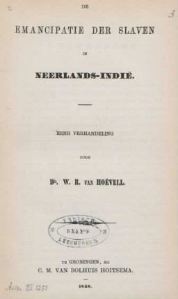 De emancipatie der slaven in Neerlands-Indië : eene verhandeling