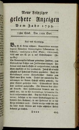 73stes Stück. Den 11ten September.