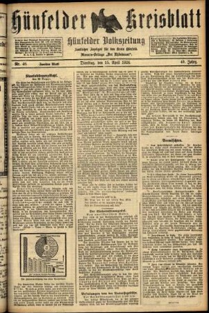 Zweite Ausgabe vom Dienstag, den 15. April 1924.