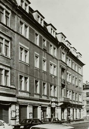 Dresden-Neustadt, Louisenstraße 77 / Kamenzer Straße 1. Wohnhaus (Hotel Stadt Rendsburg, 1884). Straßenansicht (Louisenstraße)
