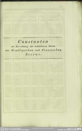 Constanten zur Berechnung der scheinbaren Oerter der Bradleyschen und Piazzischen Sterne