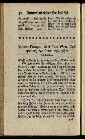 Anmerkungen über den Brief des Plinius, von seinem toscanischen Landhause.
