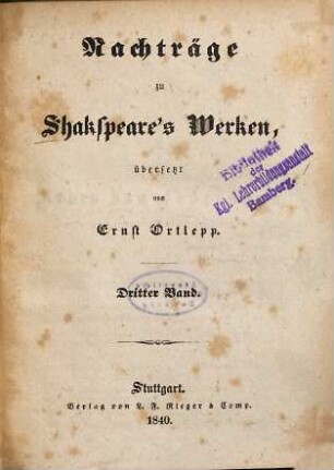 Nachträge zu Shakspeare's Werken, 3