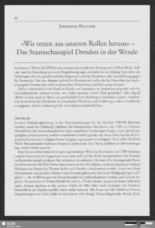 "Wir treten aus unseren Rollen heraus" - Das Staatsschauspiel Dresden in der Wende