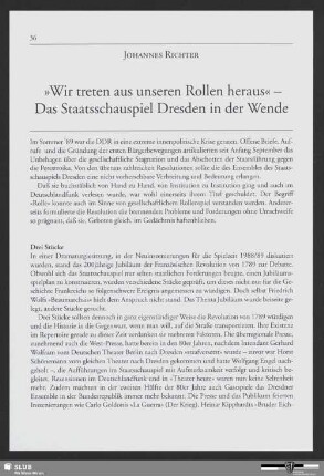 "Wir treten aus unseren Rollen heraus" - Das Staatsschauspiel Dresden in der Wende