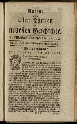 XLVIII. Stück. Coburg, den 25. Nov. 1750.