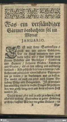 Was ein verständiger Gärtner beobachten sol im Monat Januario