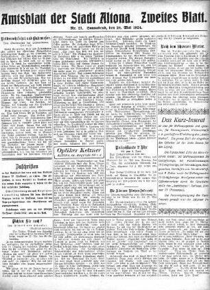 Nummer 21. Zweites Blatt. : Sonnabend, den 24. Mai 1924