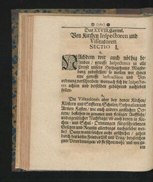 Das XXVIII. Capitul. Von Kirchen Inspectoren und Visitatoren.