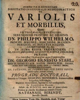 Disp. inaug. ... de variolis et morbillis