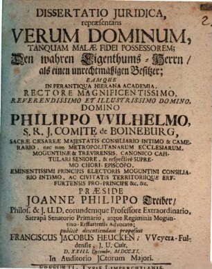 Diss. iur. repraesentans verum dominum, tanquam malae fidei possessorem