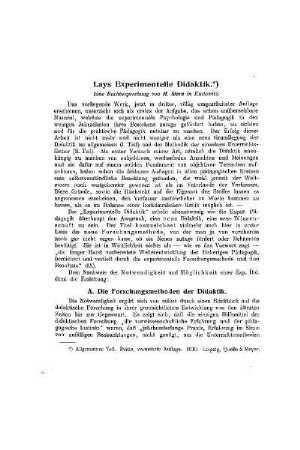 Lays Experimentelle Didaktik : eine Buchbesprechung