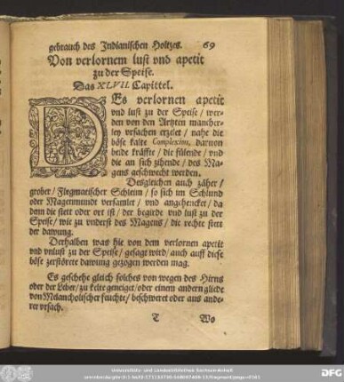 Von verlornem lust und apetit zu der Speise. Das XLVII. Capittel.