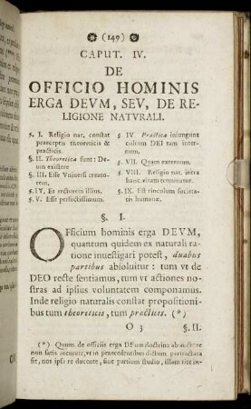 Caput IV. De Officio Hominis Erga Deum, Seu, De Religione Naturali.