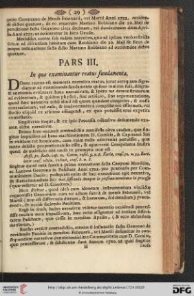 Pars III. In qua examinantur reatus fundamenta