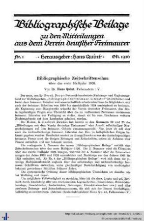 Nr. 1: Mitteilungen aus dem Verein Deutscher Freimaurer: Bibliographische Beilage