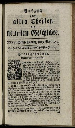 XXXVI. Stück, Coburg, den 5. Sept. 1759.