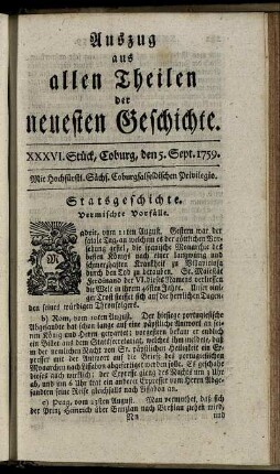XXXVI. Stück, Coburg, den 5. Sept. 1759.