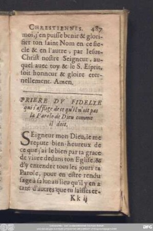Priere Du Fidelle qui s'afflige de ce qu'il n'oit pas la Parole de Dieu comme il doit.