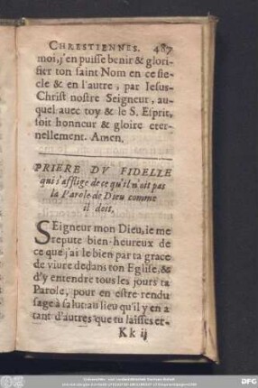 Priere Du Fidelle qui s'afflige de ce qu'il n'oit pas la Parole de Dieu comme il doit.