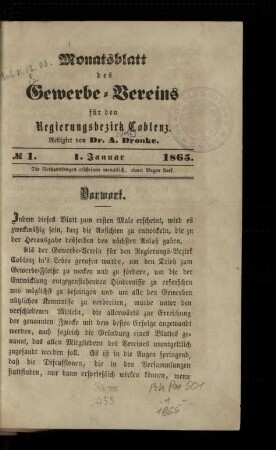 Monatsblatt des Gewerbevereins für den Regierungsbezirk Coblenz / 1.1865