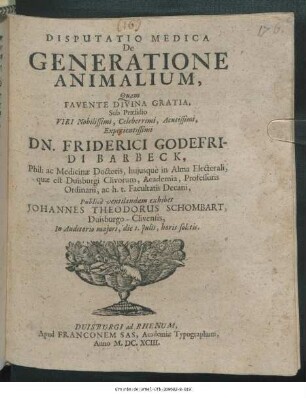 Disputatio Medica De Generatione Animalium