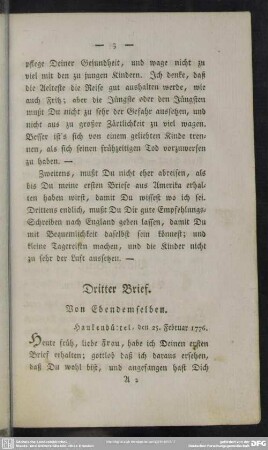 Dritter Brief. Von Ebendemselben : Haukenbüttel, den 25. Februar 1776