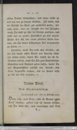 Dritter Brief. Von Ebendemselben : Haukenbüttel, den 25. Februar 1776